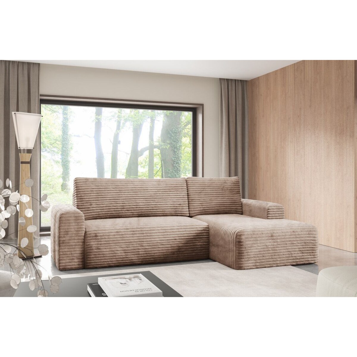 Narożnik SONTII z funkcją spania gruby sztruks Kolor: TILIA 17