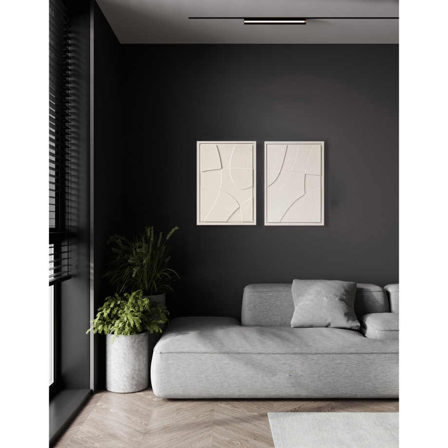 Zestaw 2 Obrazy 3D 35x50cm Abstract – Dekoracje ścienne z Tynku Naturalnego, Natural Cream, Minimalistyczne Reliefy
