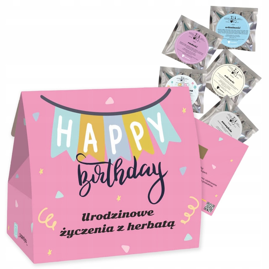 Drobny urodzinowy zestaw prezentowy torebka pudełko z herbatami sypanymi - 5 różnych smaków w saszetkach po 5g - prezent dla kobiety żony dziewczyny mamy niej