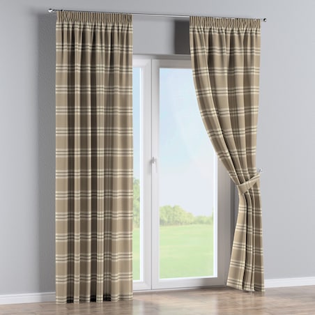 Zasłona na taśmie marszczącej 1 szt. 130x245 krata beżowa