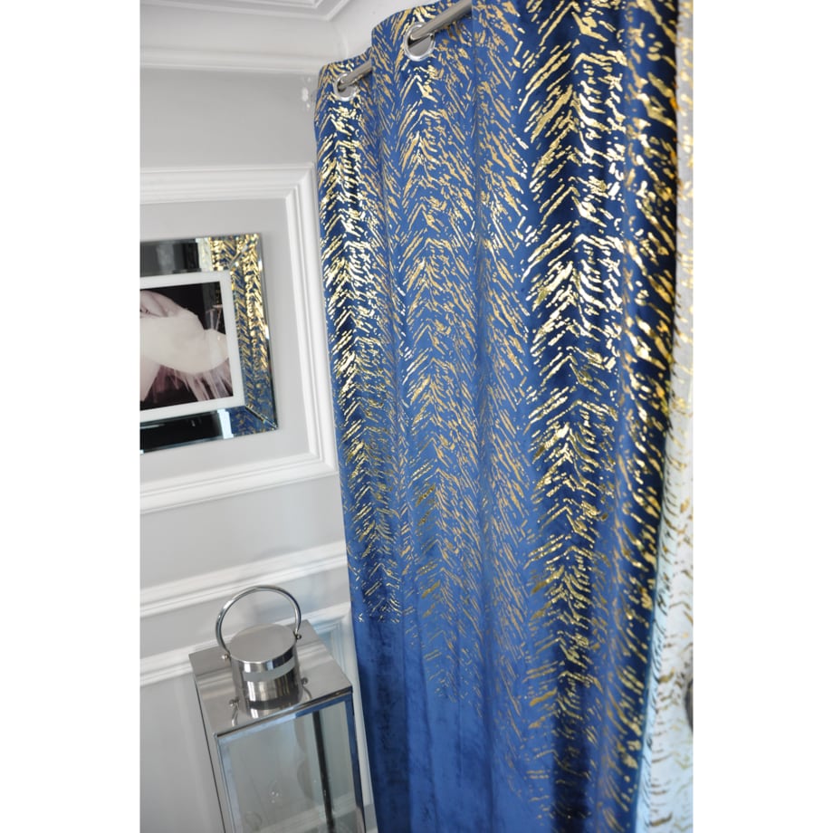 zasłona welurowa "velvet glow" złoty print 140x250 cm granat
