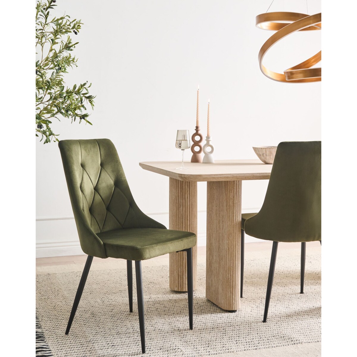 Zestaw 2 krzeseł do jadalni AVENIR Welur Oliwkowy