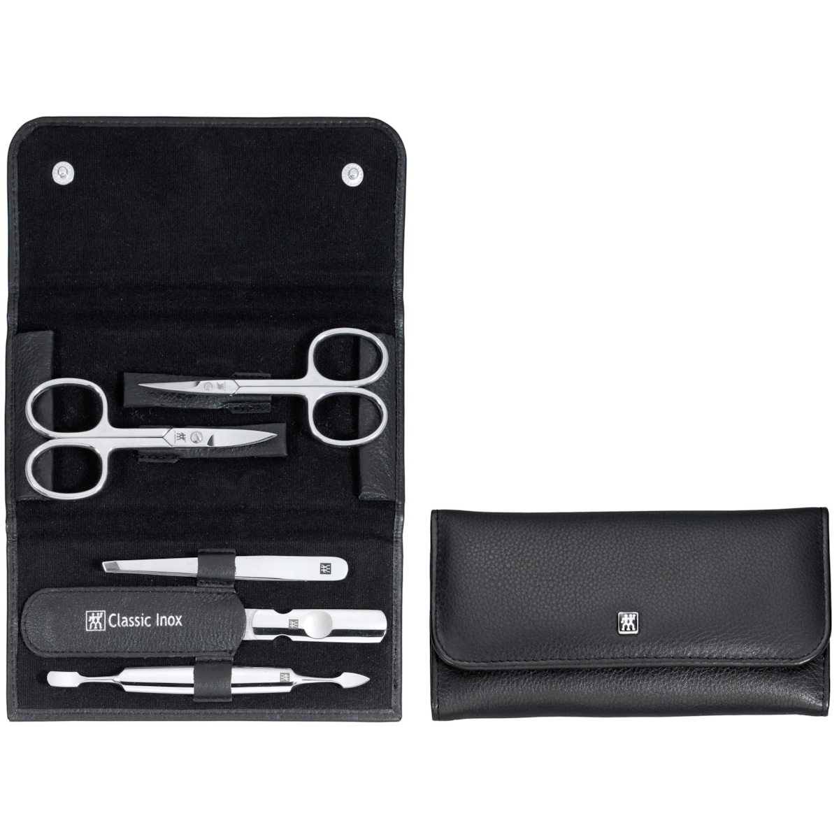 Zestaw podróżny Zwilling Classic Inox – czarne, skórzane etui, 5 elementów