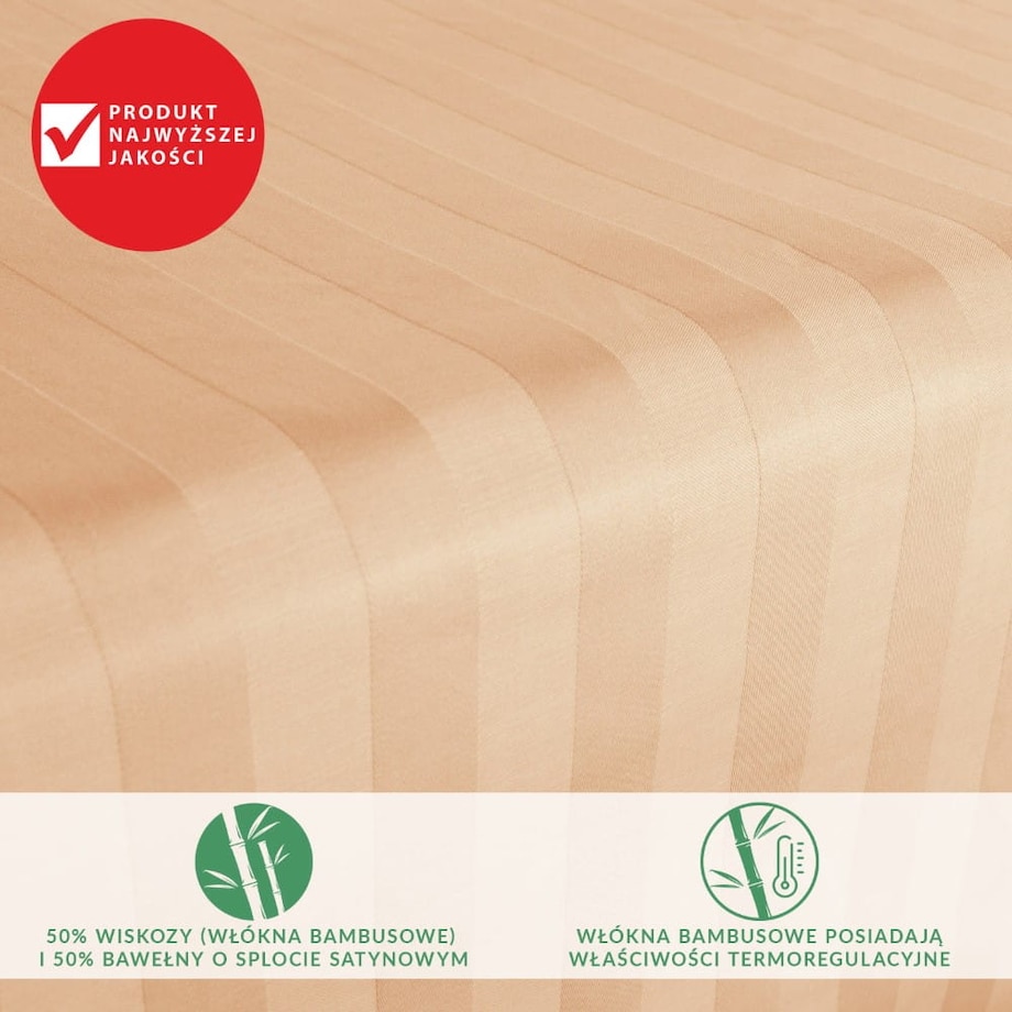 Prześcieradło bambusowe satyna bawełniana 160x240 Bamboo paski, beżowe