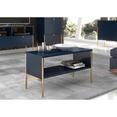 Elegancki granatowy stolik kawowy Skandica POLKA na złotych nóżkach