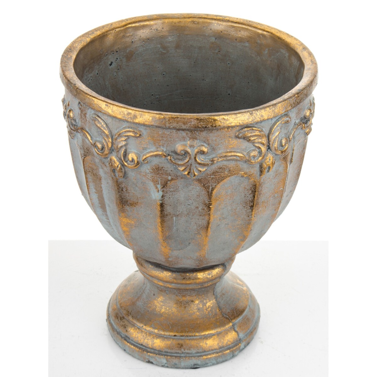 Osłonka cementowa niebiesko-złota 24x19x19 cm na podstawce ROMANA