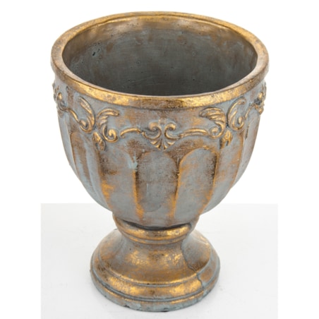 Osłonka cementowa niebiesko-złota 24x19x19 cm na podstawce ROMANA