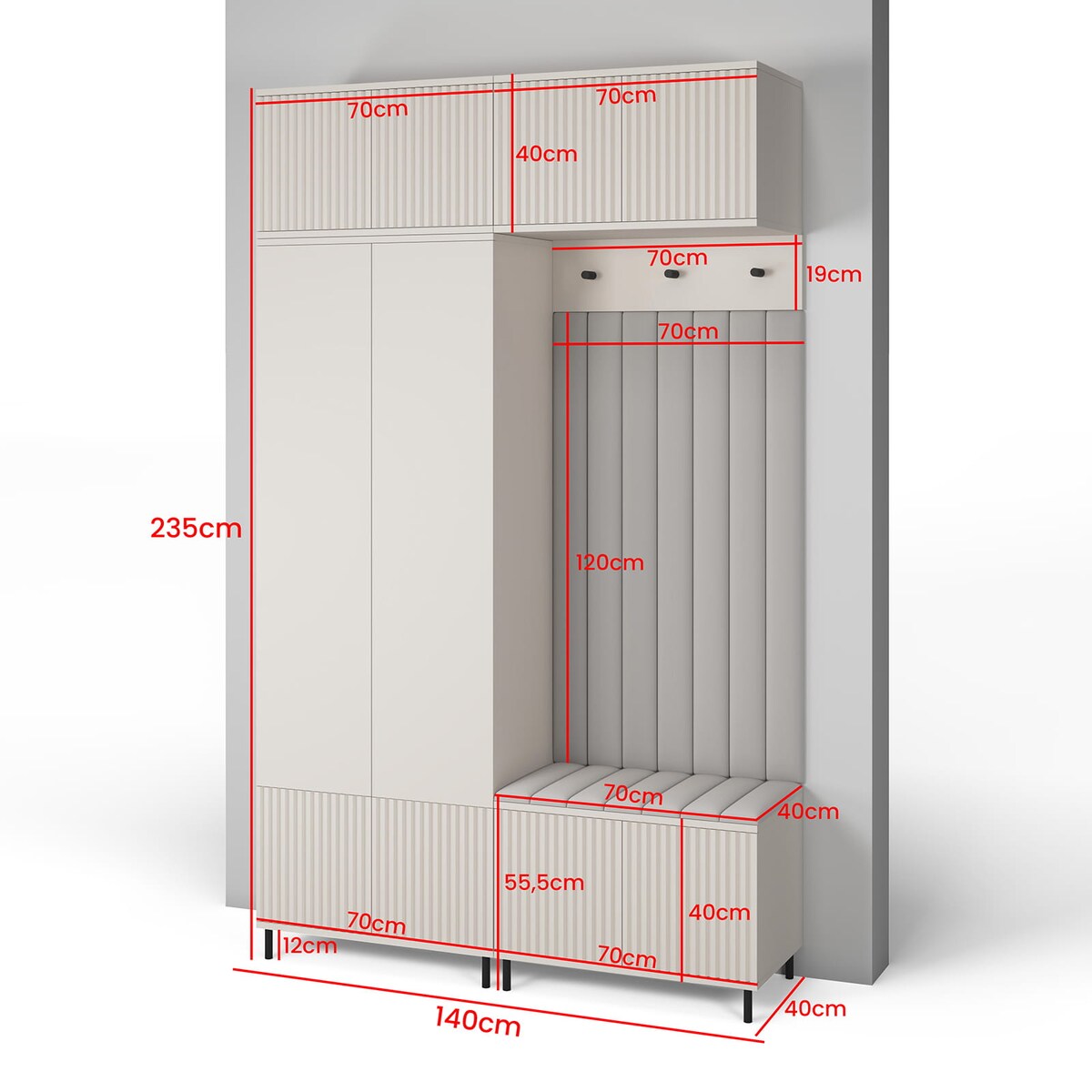 Garderoba frezowana Ritmo wersja 2 wysokie nogi rurki Trinity 02 Cashmere