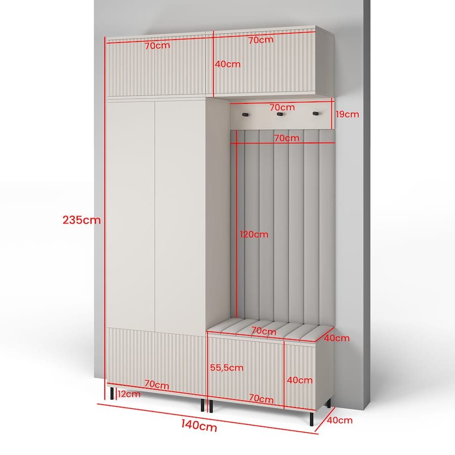 Garderoba frezowana Ritmo wersja 2 wysokie nogi rurki Trinity 02 Cashmere