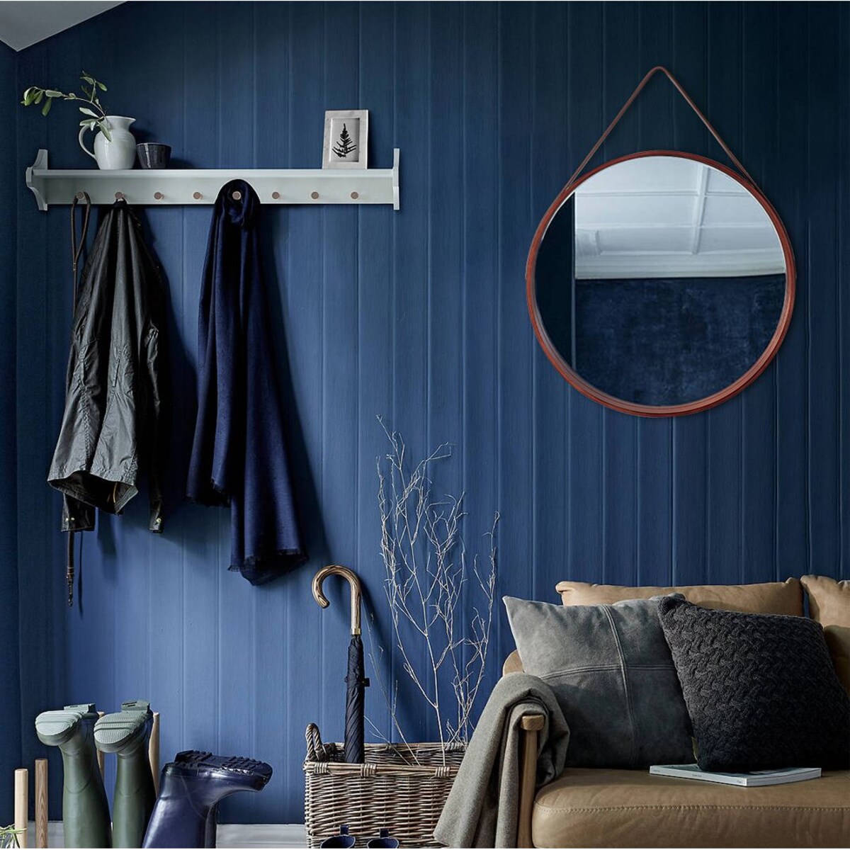 Lustro na pasku okrągłe drewniane 50 cm NBKL-19028