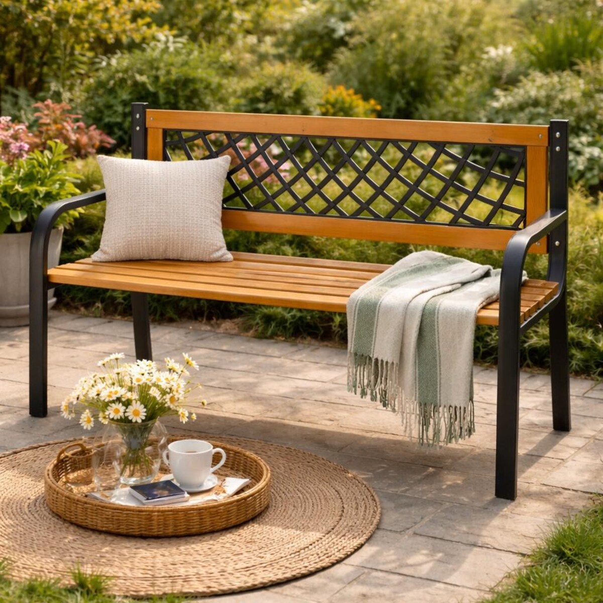 Ławka Ogrodowa Parkowa Drewniana Metalowa Ławeczka