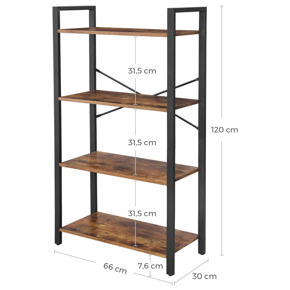 Regał Półka Na Książki 66X30X120 Cm Rustykalny Brąz, Czarny