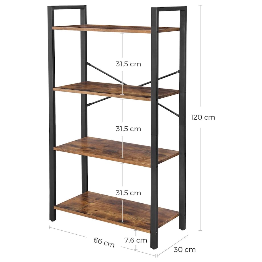 Regał Półka Na Książki 66X30X120 Cm Rustykalny Brąz, Czarny