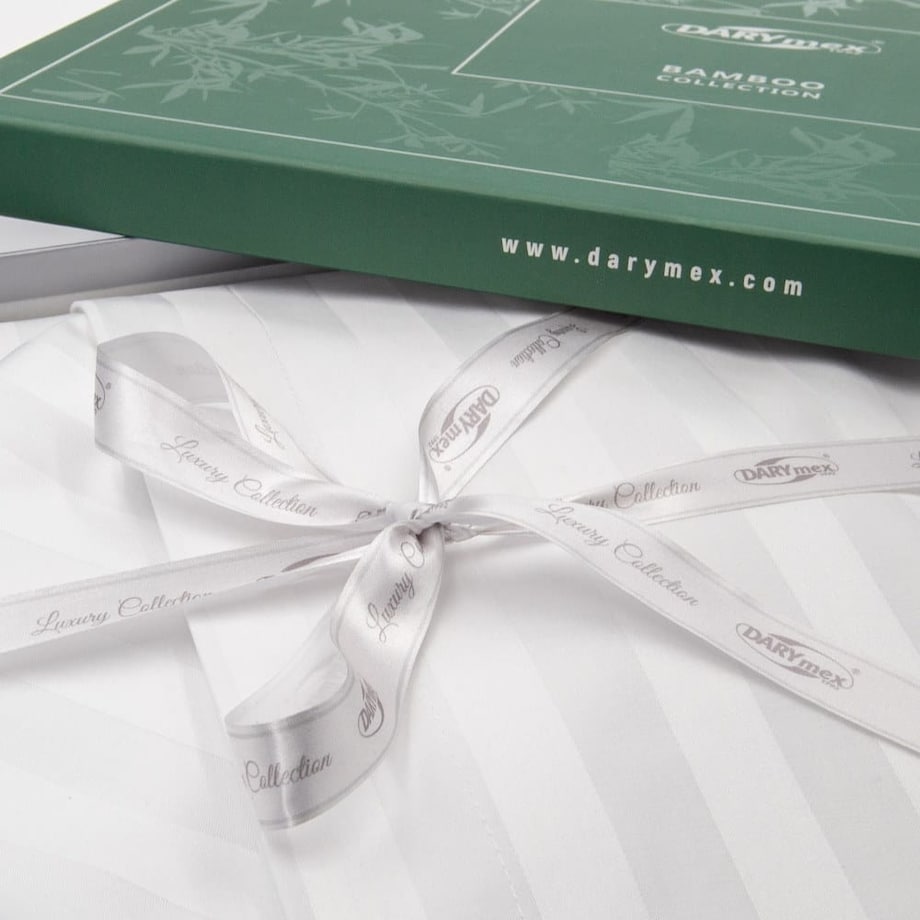 Pościel bambusowa satyna bawełniana 220x200 Bamboo paski, biała