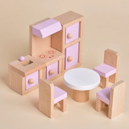 Mebelki drewniane dla lalek - 22 el.