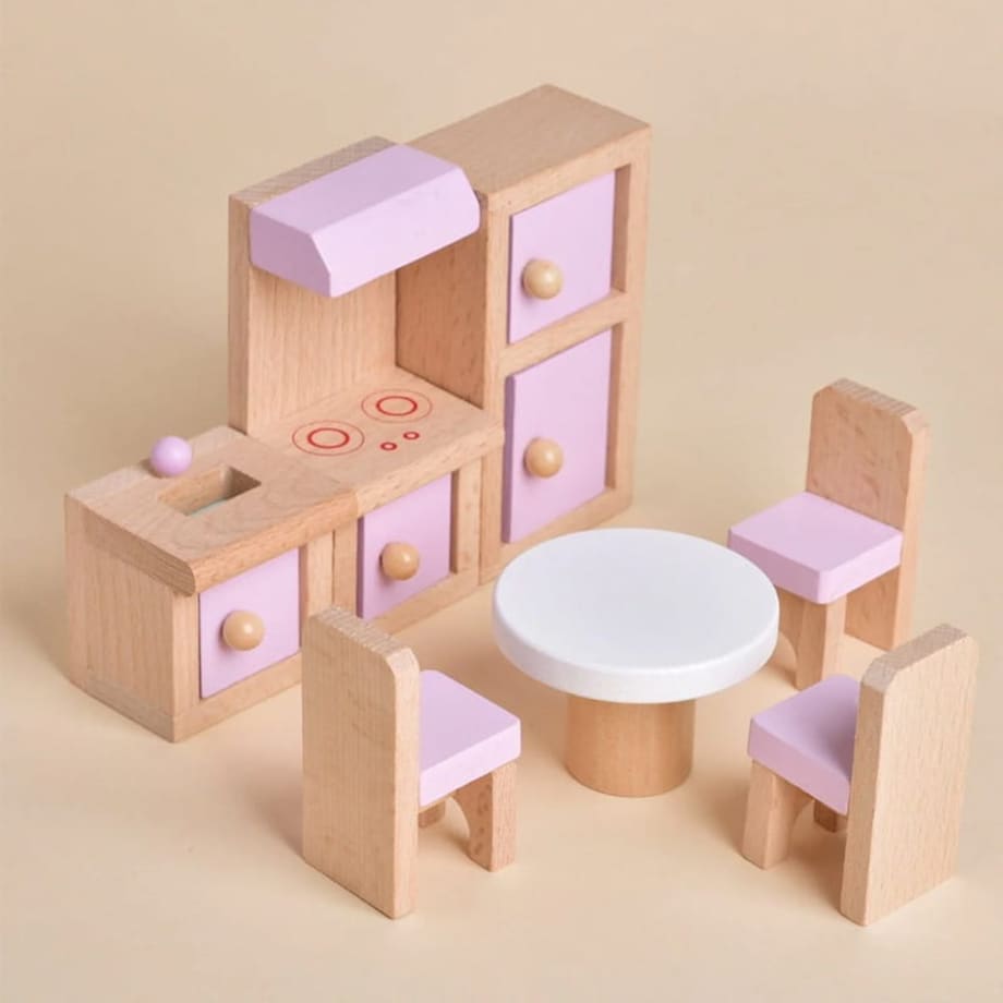 Mebelki drewniane dla lalek - 22 el.