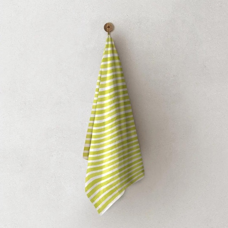 Lniany ręcznik kuchenny - jasno-zielone paski