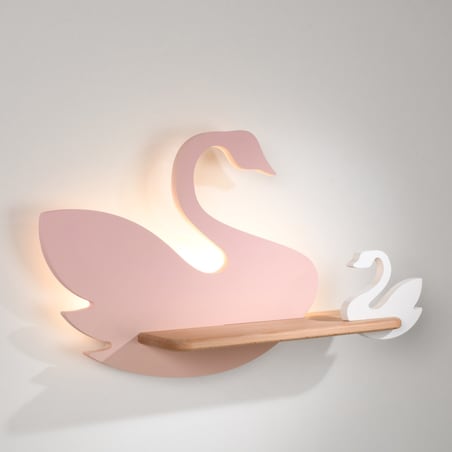 Dziecięca LAMPA ścienna SWAN 21-75598 Candellux drewniana OPRAWA dekoracyjna LED 5W 4000K łabędzie różowe białe drewno