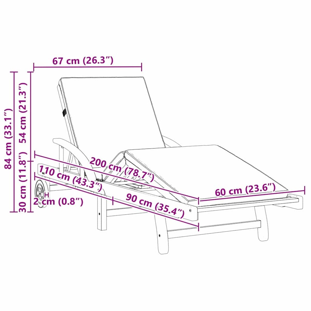 vidaXL Leżak 2-osoba 2 pcs Beżowy 200 x 67 x 84cm Lite drewno akacjowe