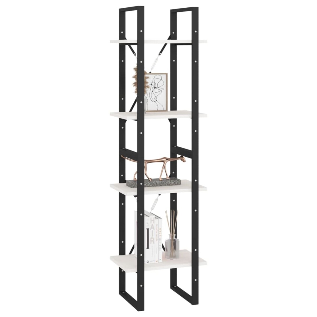 vidaXL Regał na książki, 4 półki, biały, 40x30x140 cm, drewno sosnowe