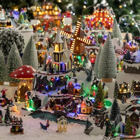 Dekoracja - grająca scenka świąteczna Kościółek 46x45x30,5 cm