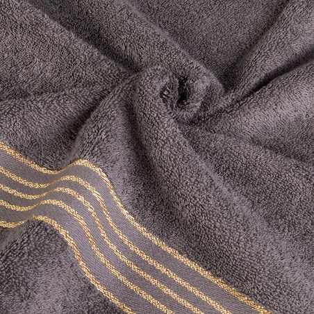 Ręcznik kąpielowy 70x140 cm bawełniany kolor ciemny szary z bordiurą w złote paski 500 g/m2 TIWANO