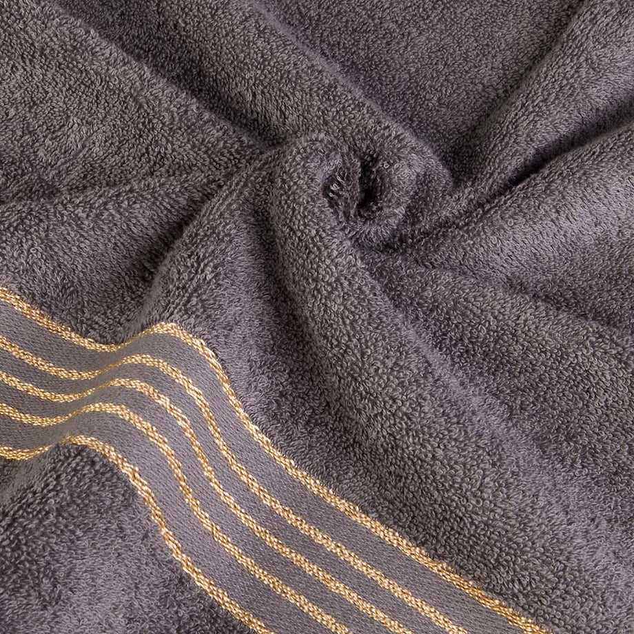 Ręcznik kąpielowy 70x140 cm bawełniany kolor ciemny szary z bordiurą w złote paski 500 g/m2 TIWANO