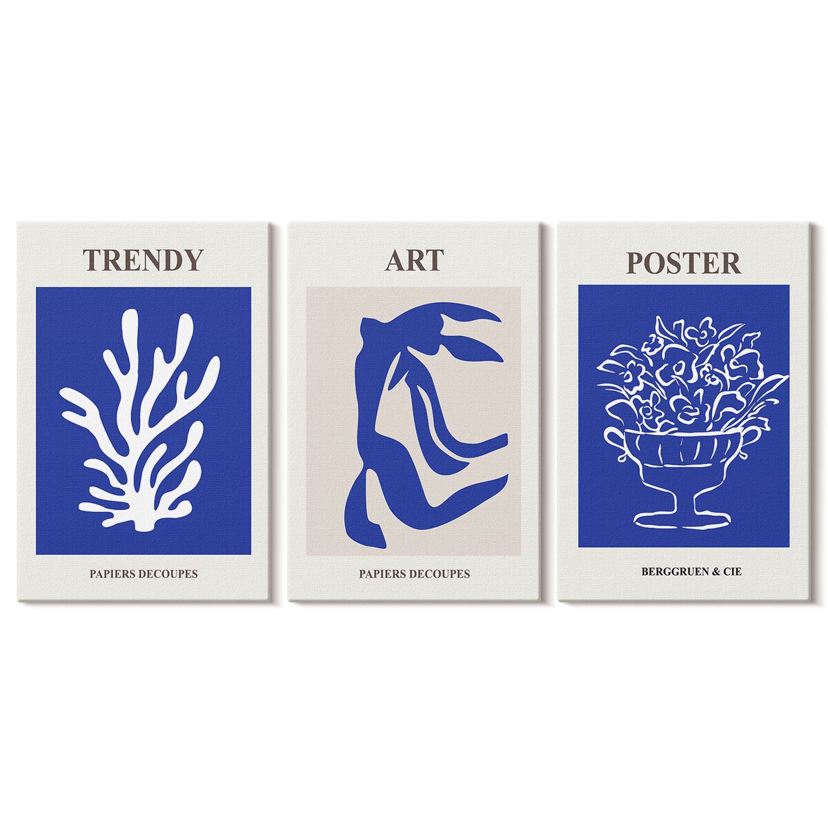 Zestaw 3 małych obrazów na płótnie - Abstrakcyjne plakaty Matisse boho - niebieski