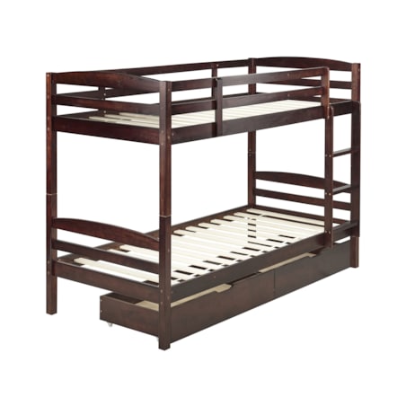 Łóżko piętrowe z szufladami drewniane 90 x 200 cm ciemne REGAT