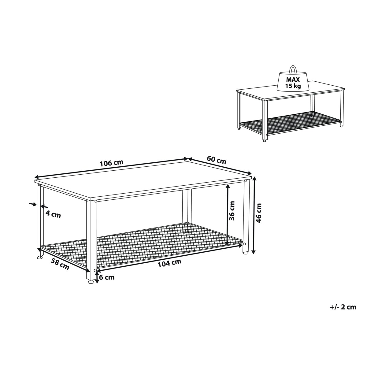 Stolik kawowy z półką ciemne drewno z czarnym ASTON