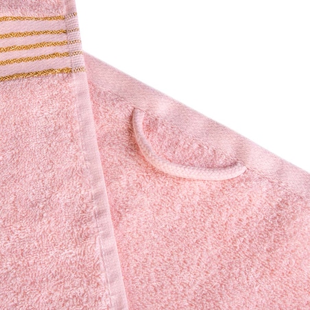 Ręcznik kąpielowy 50x90 cm bawełniany kolor jasny różowy z bordiurą w złote paski 500 g/m2 TIWANO