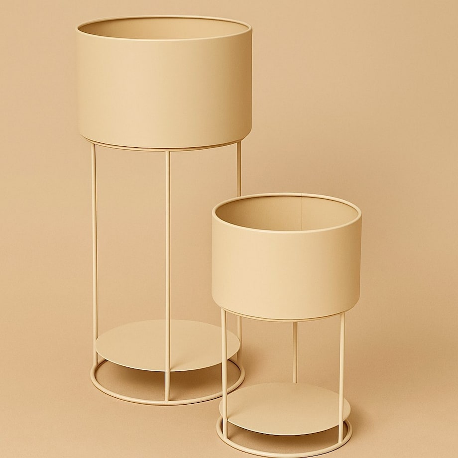 Kwietnik metalowy loftowy z 2 osłonkami 56,5/34,5x25,5/20x25,5/20 cm NARDO-3 beżowy