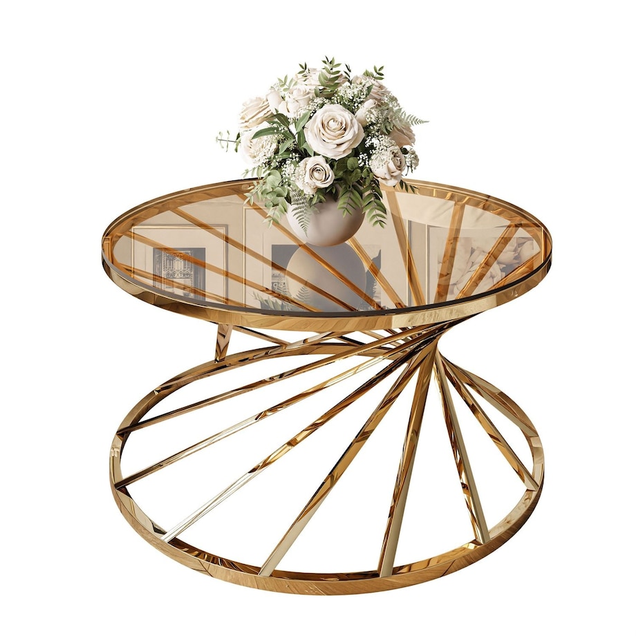 Stolik kawowy TAVIA złoty chrom szklany 80 cm