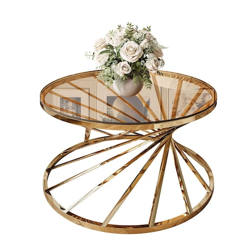 Stolik kawowy TAVIA złoty chrom szklany 80 cm