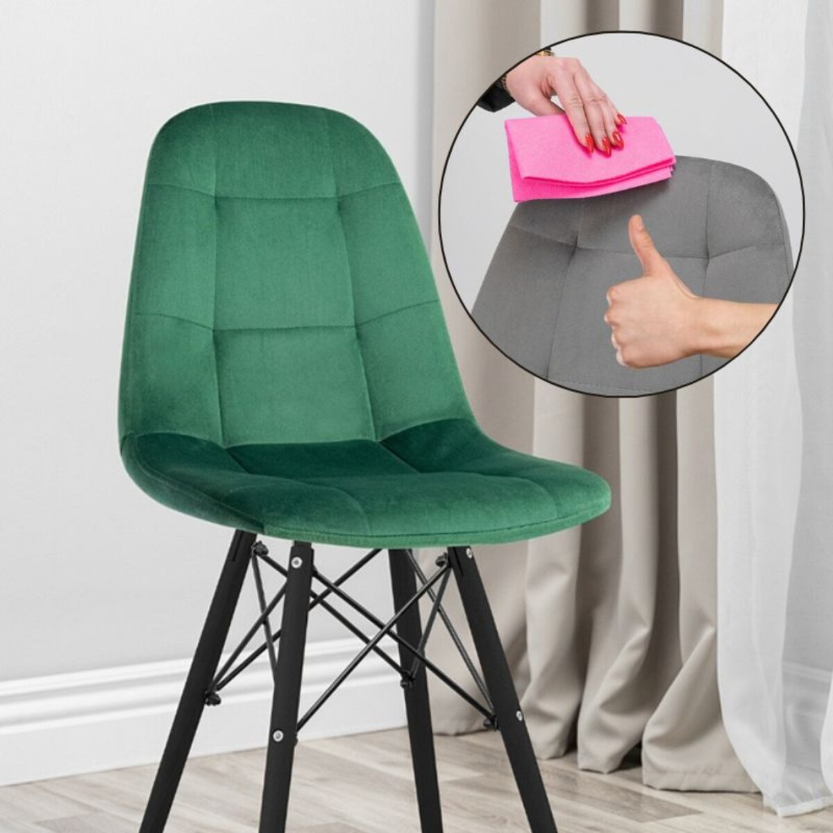 Krzesło skandynawskie tapicerowane welurowe do salonu jadalni