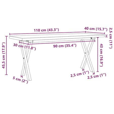 vidaXL Stolik kawowy z nogami w kształcie litery X, 110x40x45,5 cm