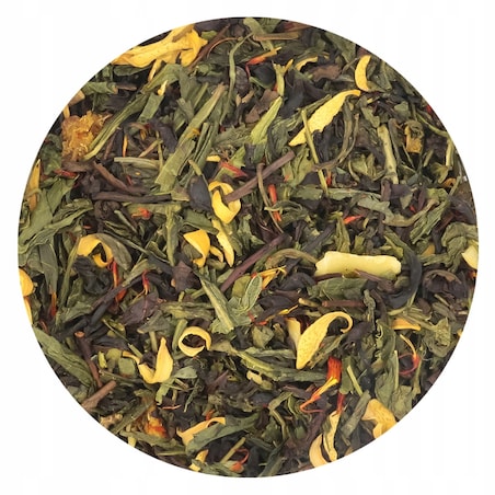 Herbata zielona PRZYSMAK ŚW MIKOŁAJA o smaku delikatnej nuty pomarańczy - herbata liściasta sypana mieszanka napar susz - gotowa na prezent upominek