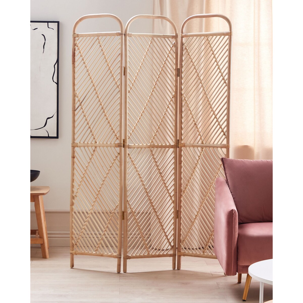 3-panelowy składany parawan pokojowy rattanowy 106 x 180 cm naturalny COSENZA