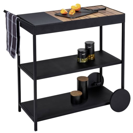 Wózek barek na kółkach metal i drewno akacji