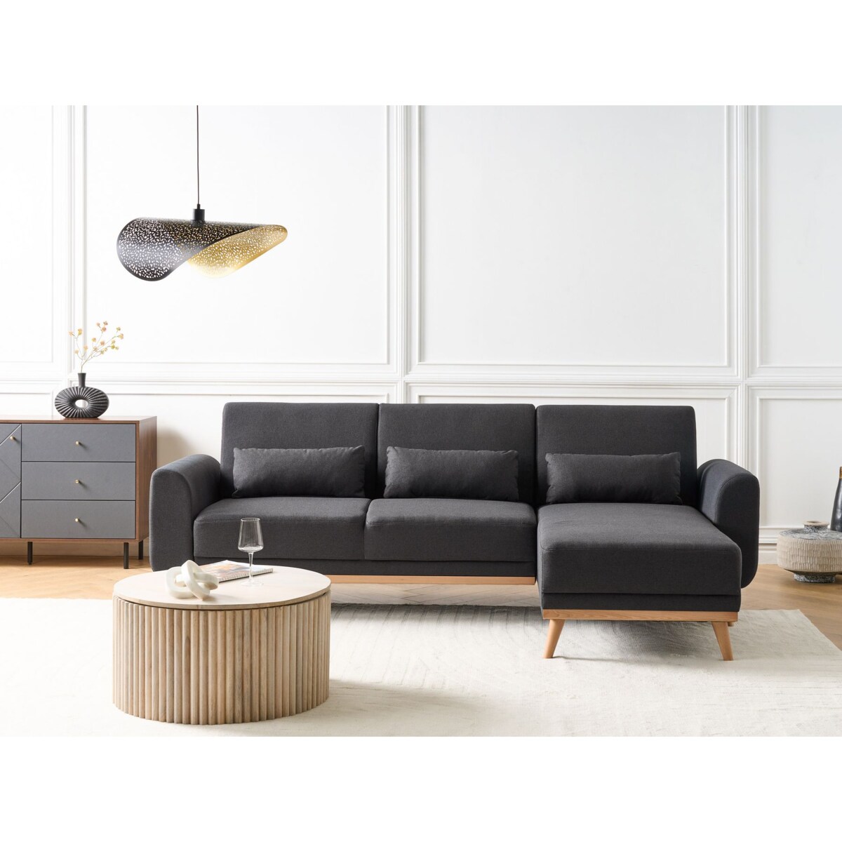 Narożnik rozkładany lewostronny czarny OLLSTA