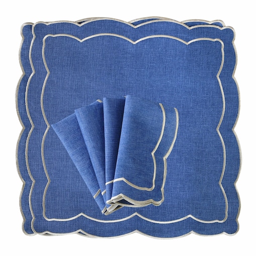 Haftowane serwetki Blue Onde - 6 sztuk