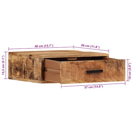 vidaXL Ścienna szafka nocna, 40x30x13,5 cm, lite drewno mango