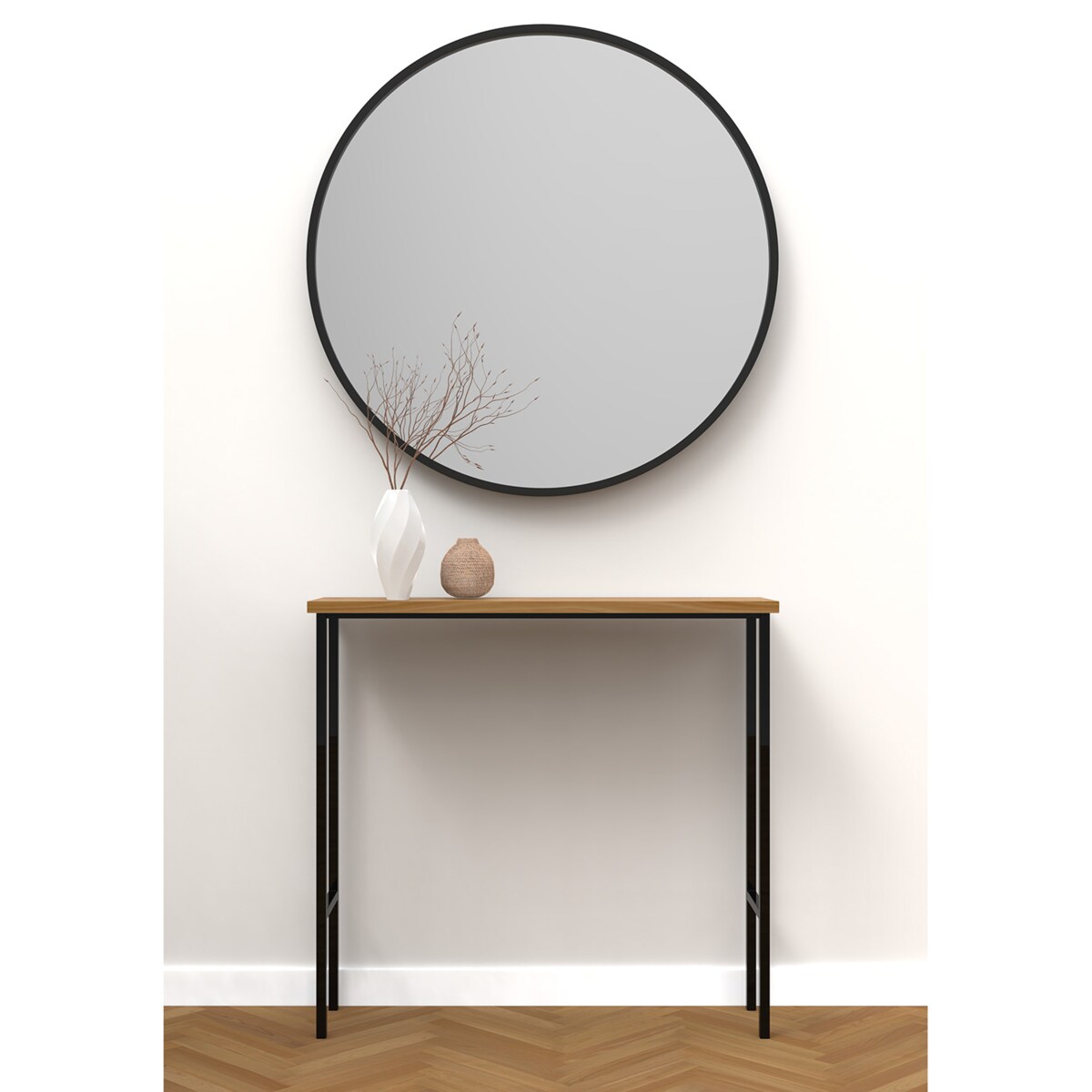 Lustro okrągłe - czarne - 70 cm