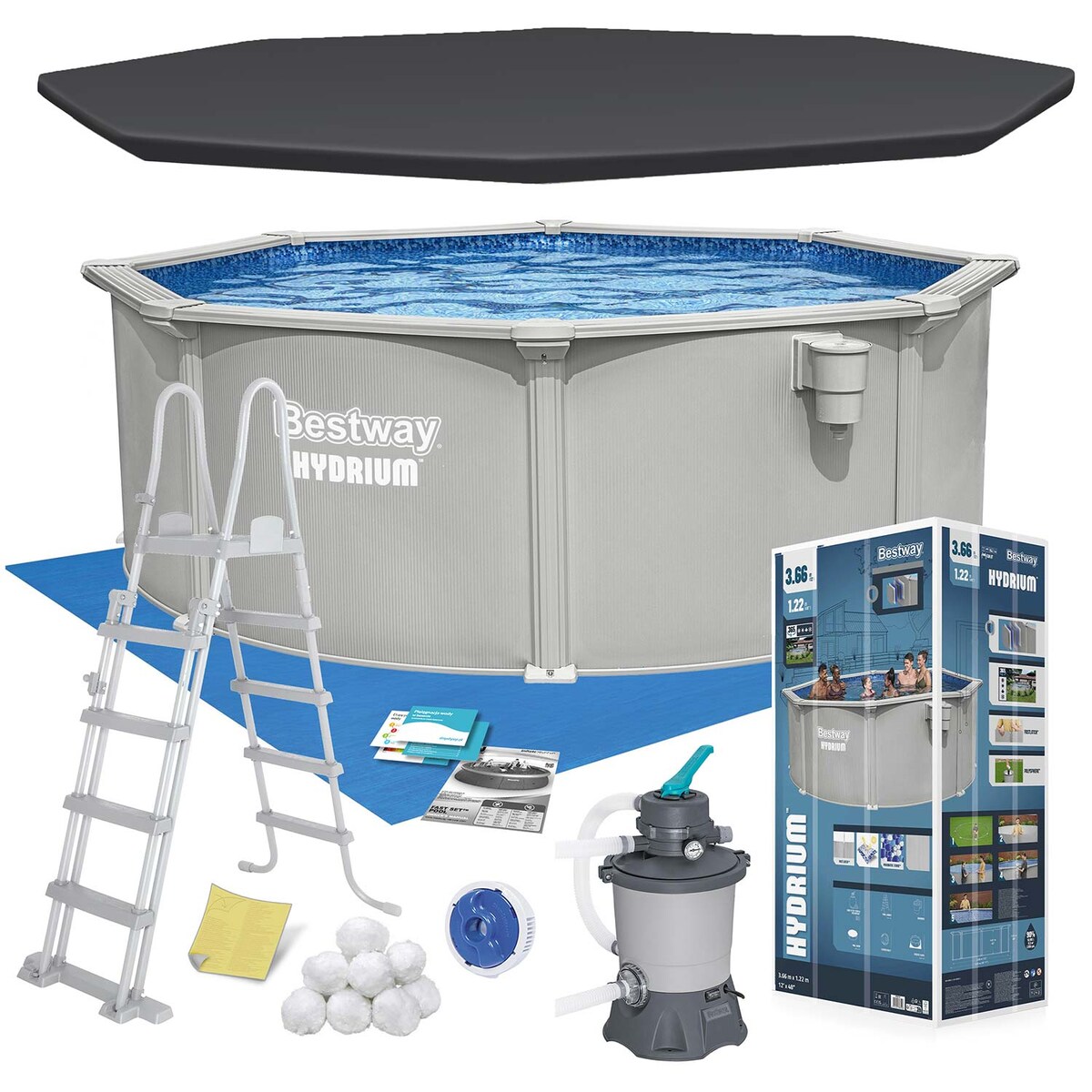 Basen stelażowy Hydrium 366x122 Bestway całoroczny 56574 zestaw 13w1