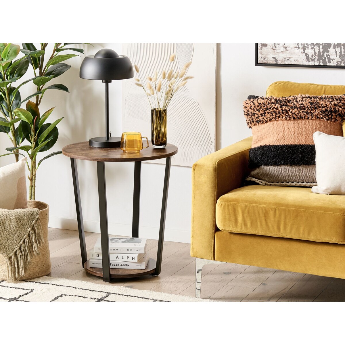 Stolik pomocniczy ciemne drewno z czarnym ORICK