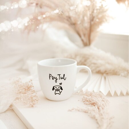 Biały kubek porcelanowy 300 ml - Psy Tul dla miłośników psów na urodziny