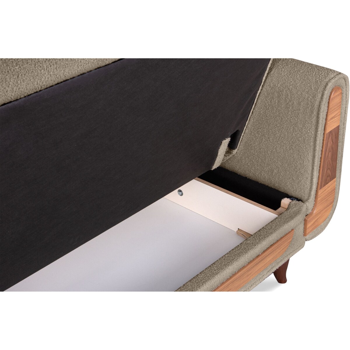 KONSIMO GUSTAVO Sofa trzyosobowa wykonana z ciemnobeżowej tkaniny boucle