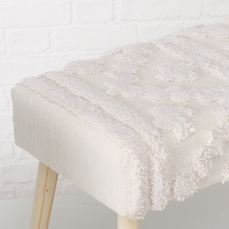 Ławka tapicerowana boho KADI z drewnianymi nogami, 60 x 32 x 41 cm