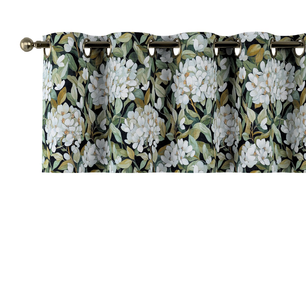 Lambrekin na kółkach 260x40 jasne kwiaty na czarnym tle