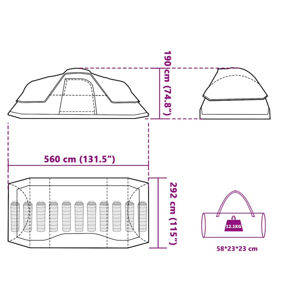 vidaXL Namiot rodzinny, 11-os., szaro-pomarańczowy, wodoszczelny